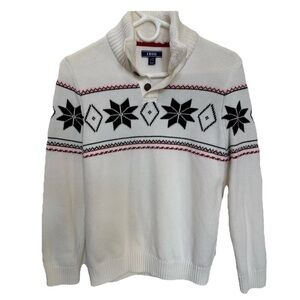 Izod Nordic Fair Isle 100% Cotton 1/4 Zip Sweater-Boys Large 14/16 Scandi Prep